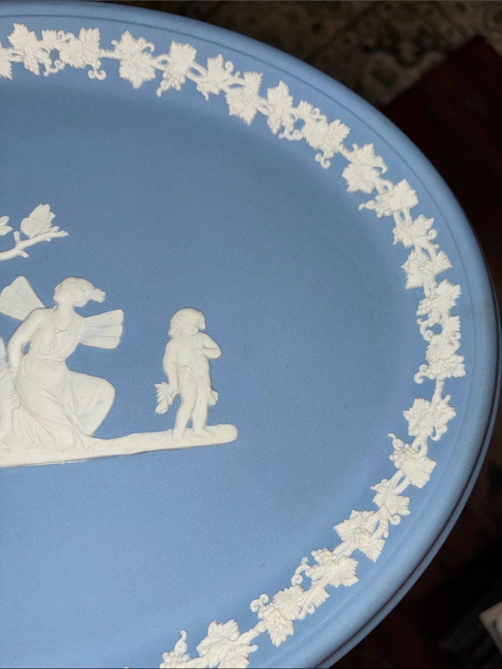 Vintage Wedgwood Blue Jasper Cherub Oval Tray - Picture 3 of 8